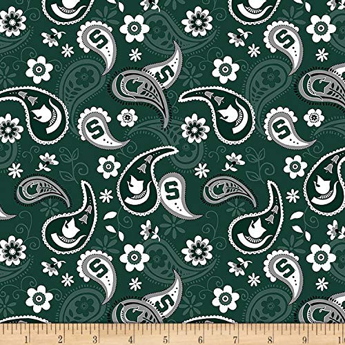Sykel Enterprises NCAA Michigan State Paisley Cotton Fabric by the Yard Sykel Enterprises NCAA Michigan State Paisley Cotton Fabric by the Yard