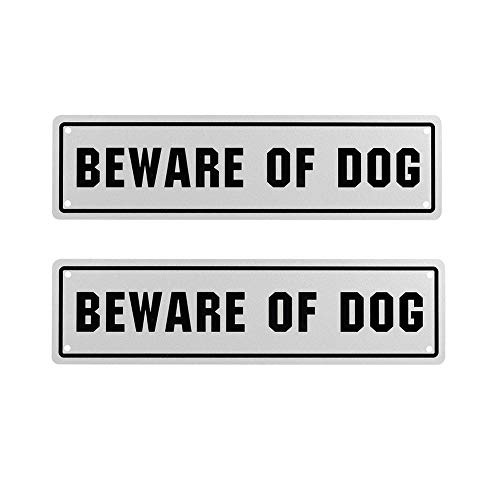 Kichwit 2 Pack Beware of Dog Metal Sign 11.8" x 3.1" Weather Resistant Rust Free Aluminum Sign for Outdoor Use Silver
