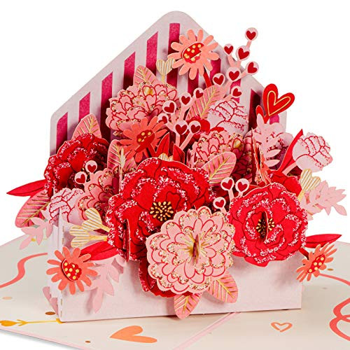 Paper Love Floral Letter Pop Up Card Handmade 3D Popup Greeting Cards For Mothers Day Thinking of You All Occasions - 5" x 7"