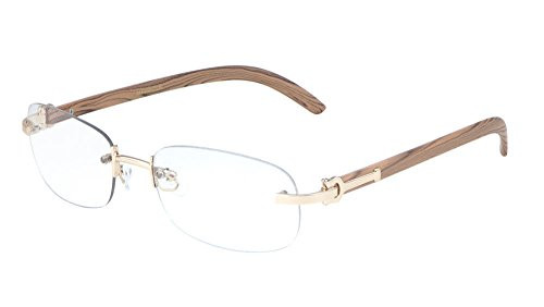 Dean Slim Rimless Metal  and  Wood Eyeglasses-Clear Lens Sunglasses - Frames -Rose Gold  and  Light Brown Wood Clear-