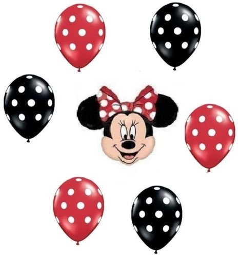LOONBALLOON Minnie Mouse Red Black Polka Dots Head Face Ear 7 Mylar  and  Latex Balloons Set Kit