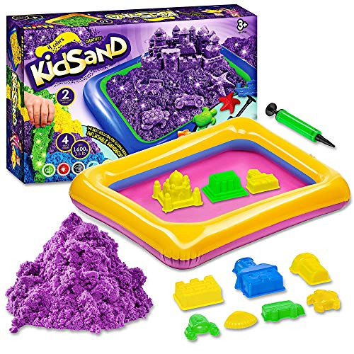 Kidsand 3.5 lbs - Magic 4 Color Sand - 8 Shaping Molds for Play Sand - Sand for Children with Kinetic Properties - Kids Sand for Indoor Playing - Sand Kit for Kids - Box for Developing Sand