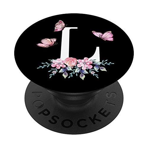 Butterfly Monogram L Initial Letter PopSockets PopGrip- Swappable Grip for Phones  and  Tablets
