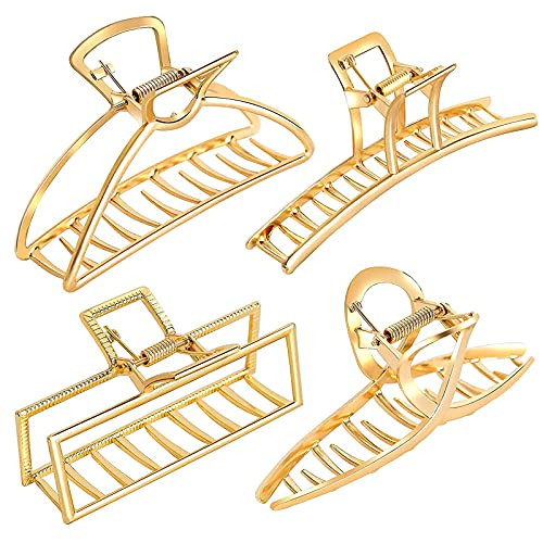 Auseibeely 4PCS Large Hair Claw Clips 4.1" Nonslip Metal Hair Claw Clips for Women-Girls Fashion Hair Accessories Strong Hold Banana Gold Hair Clips for Thick-Thin Hair Auseibeely 4PCS Large Hair Claw Clips 4.1" Nonslip Metal Hair Claw Clips for Women-Girls Fashion Hair Accessories Strong Hold Banana Gold Hair Clips for Thick-Thin Hair