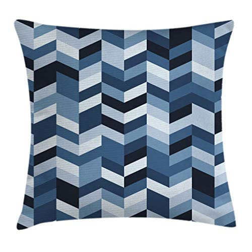 Ambesonne Navy Throw Pillow Cushion Cover, Soft Pastel Toned Modern Herringbone Pattern with Zigzag Twisty Stripes Image, Decorative Square Accent Pillow Case, 16 X 16 Inches, Dark and Slate Blue