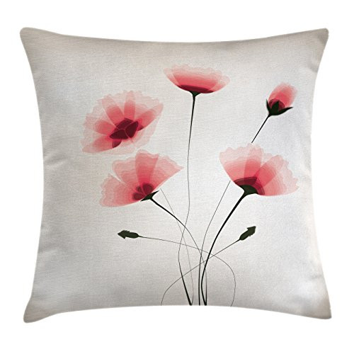 Ambesonne Abstract Decor Throw Pillow Cushion Cover, Pure Romantic Cool Simple Natural Flower with Blossoms Artwork, Decorative Square Accent Pillow Case, 24 X 24 Inches, Pink Green and White