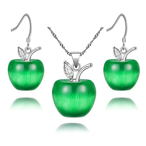 Uloveido Teacher Moms Jewelry Set Gift White Gold Plated Dark Green Apple Earrings Drop Necklace with Cubic Zirconia Stone for Girls Women YL007 Uloveido Teacher Moms Jewelry Set Gift White Gold Plated Dark Green Apple Earrings Drop Necklace with Cubic Zirconia Stone for Girls Women YL007