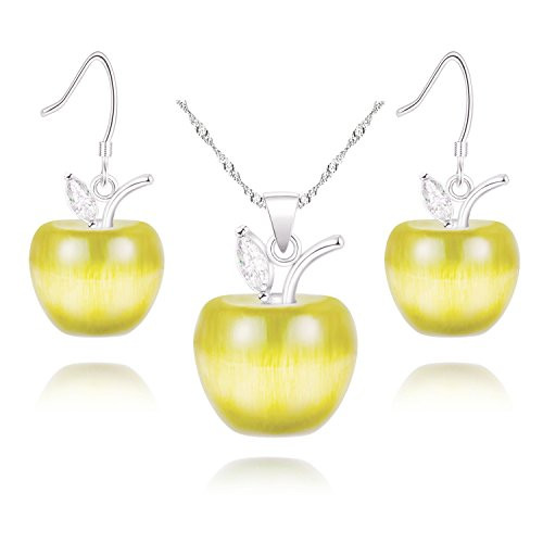 Uloveido Yellow Apple Earrings and Necklace Set Platinum Plated for Women - Yellow Cubic Zirconia Crystal Apple Wedding Jewelry Set for Girlfriend Gift YL007 Uloveido Yellow Apple Earrings and Necklace Set Platinum Plated for Women - Yellow Cubic Zirconia Crystal Apple Wedding Jewelry Set for Girlfriend Gift YL007