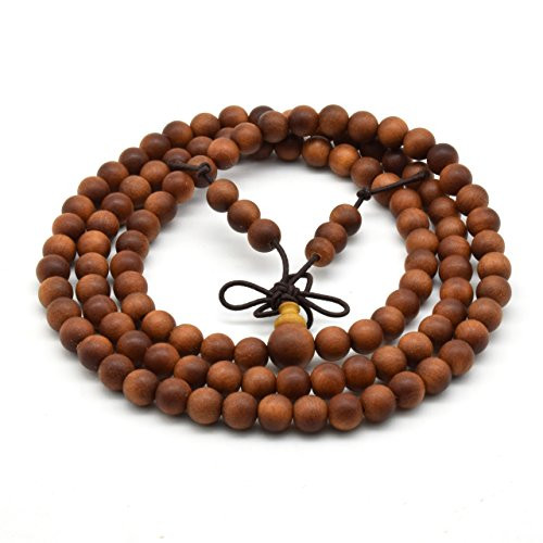 Zen Dear Unisex Teak Wood Prayer Beads Buddha Buddhist Beads Japa Mala Necklace Bracelet Beads -6mm x 108 beads-