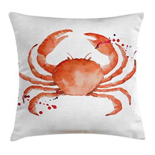 Ambesonne Crabs Decor Throw Pillow Cushion Cover, Sea Animals Theme Watercolor Style Effect a Big Crab on White Background Print, Decorative Square Accent Pillow Case, 20 X 20 Inches, Orange