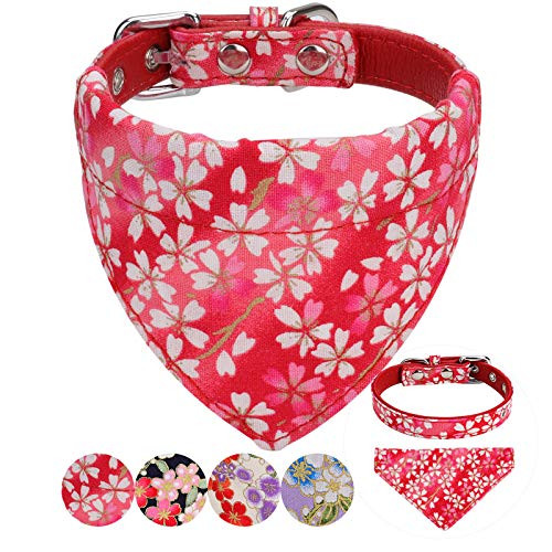 Dog Collar and Dog Bandana Vaburs Pet Collar Fancy Dog Collar with Bandana for Small Medium and Large Dogs Adjustable-S-Red-