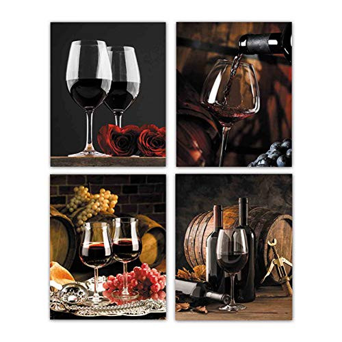 Wall Art Fruit Grape Red Wine Glass Painting for Dining Room Wall Decor Art Red Wine Cups HD Barrel Bar Set of 4 Wall Art for Kitchen Dining Room Home Decor Unframed - 8x10Canvas Picture- Wall Art Fruit Grape Red Wine Glass Painting for Dining Room Wall Decor Art Red Wine Cups HD Barrel Bar Set of 4 Wall Art for Kitchen Dining Room Home Decor Unframed - 8x10Canvas Picture-