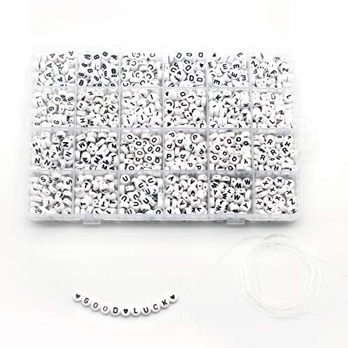 1350 Pieces 4×7mm White Round Acrylic Alphabet Letter Beads A-Z and Heart for Jewelry Making Bracelets Necklaces Key Chains and Kids Jewelry Each Letter Included