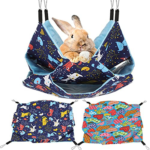 2 Pieces Small Pets Hammock Small Animal Hanging Hammock Bed 3 Tier Pet Hanging Bed Pet Sack Cage Accessories Ferret Rat Cave Sugar Glider Hideouts for Squirrel Guinea Pig