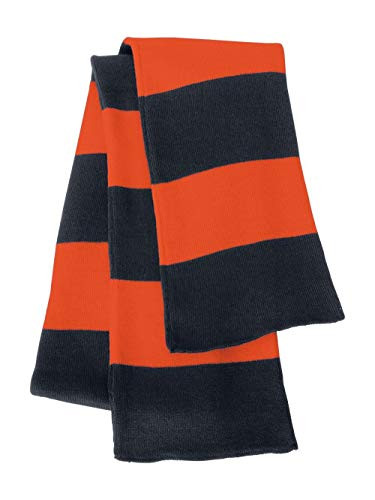 Rugby Stiped Knit Scarf Color- Navy- Orange Size- One Size