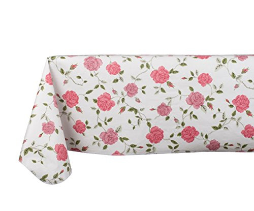 Yourtablecloth Printed Vinyl Tablecloth with Flannel Backing for The Home Picnics Events Indoor and Outdoor Dining -English Rose 52x52 Square-