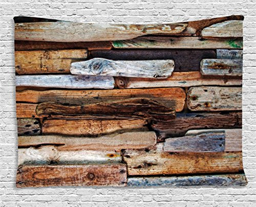 Ambesonne Driftwood Decor Tapestry, Wooden Theme Driftwood and Knotty Planks Vintage Decorative Design Digital Image, Wall Hanging for Bedroom Living Room Dorm, 60 W X 40 L Inches, Brown