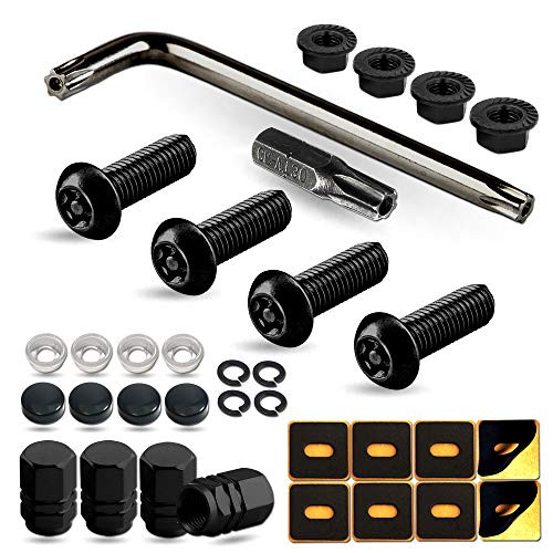 BGMVFK Black Anti Theft License Plate Screws- Rustproof Stainless Steel Security Car Tag Bolts Hardware M6 -1-4"- Tamper Proof Screws Fastener Nut Caps Cover for Front Rear Frame Holder Mounting