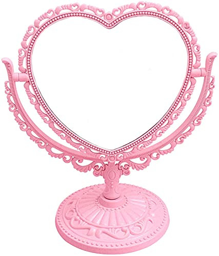 7-Inch 3X Tabletop Vanity Mirror - Double Sided Magnifying Makeup Mirror with 360 Degree Rotation - Bathroom Bedroom Vanity Mirror -Pink Heart-Shaped-