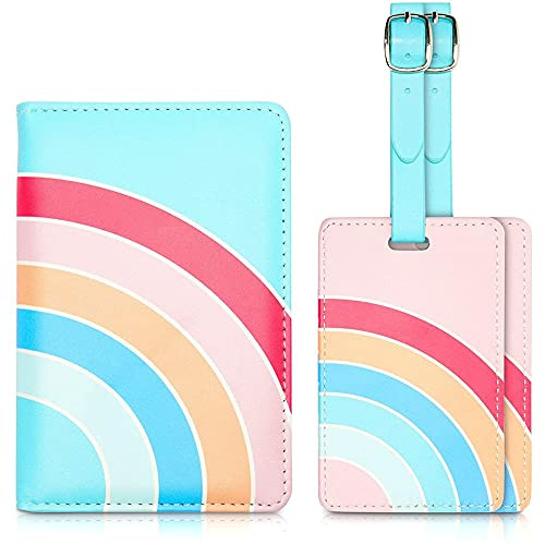 RFID Rainbow Passport Holder with 2 Luggage Tags for Women -3 Pieces-