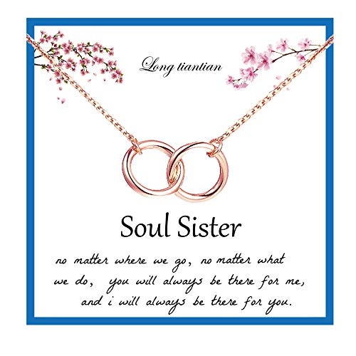 Long tiantian Soul Sister Necklace for Women 2 Interlocking Circles Necklace Double Circle Necklaces for Soul Sisters Mom Birthday Jewelry Forever Friendship Gifts