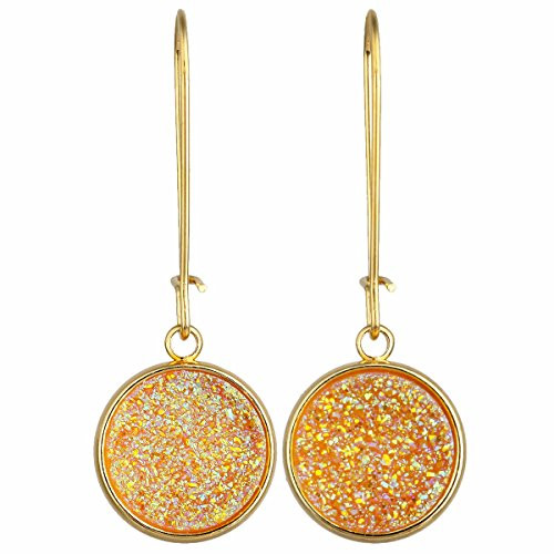 TUMBEELLUWA Titanium Coated Druzy Agate Dangle Earrings Stone Kidney Hook Drop Healing Crystal Earring Handmade Jewelry for WomenOrange AB Aura TUMBEELLUWA Titanium Coated Druzy Agate Dangle Earrings Stone Kidney Hook Drop Healing Crystal Earring Handmade Jewelry for WomenOrange AB Aura