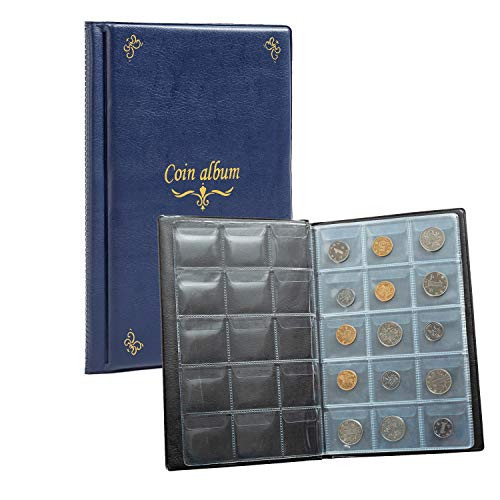 Eage Coin Collection Holder Album for Collectors 150 Pockets 1.77 x 1.77 Inch Coin Albums Penny Collecting Book for Coin Storage-Blue-