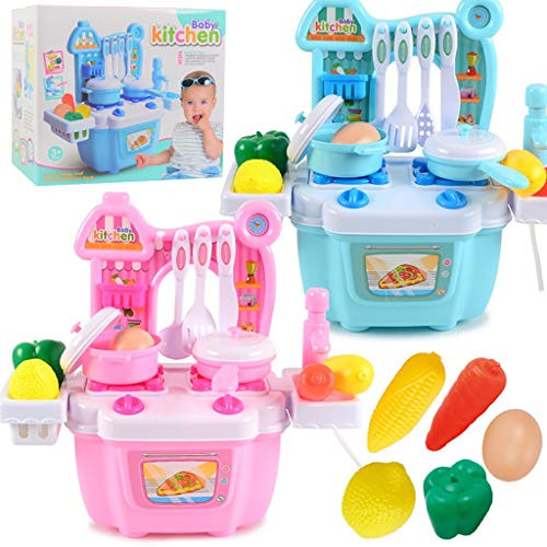 Xinghe Children Kitchen Cooking Set Play Kitchen Set Cooking Food Toys Fruit Vegetable Play Set Pretend Play Food Set Early Age Development Educational Toys -Blue-