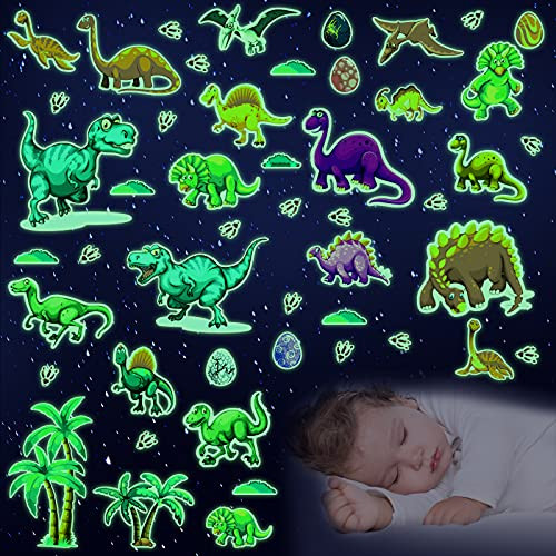 110 Pieces Dinosaur Wall Decals Dinosaur Wall Stickers Removable Colorful Dinosaur Wall Decor Dinosaur Egg Wall Mural for Kids Nursery Living Room Classroom Birthday Decoration -Luminous- 110 Pieces Dinosaur Wall Decals Dinosaur Wall Stickers Removable Colorful Dinosaur Wall Decor Dinosaur Egg Wall Mural for Kids Nursery Living Room Classroom Birthday Decoration -Luminous-