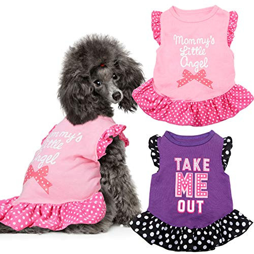 2 Pieces Pet Dress Shirt Puppy Skirt Cute Dog Dress Pet Summer Clothes Dog Apparel for Small Dogs and Cats -Me and Angel Medium-