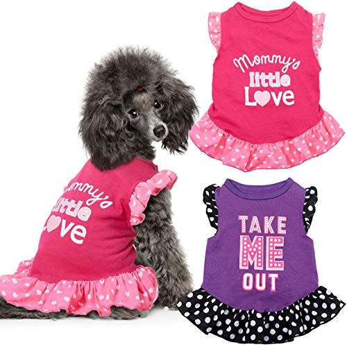 2 Pieces Pet Dress Shirt Puppy Skirt Cute Dog Dress Pet Summer Clothes Dog Apparel for Small Dogs and Cats -Love and Me Medium-