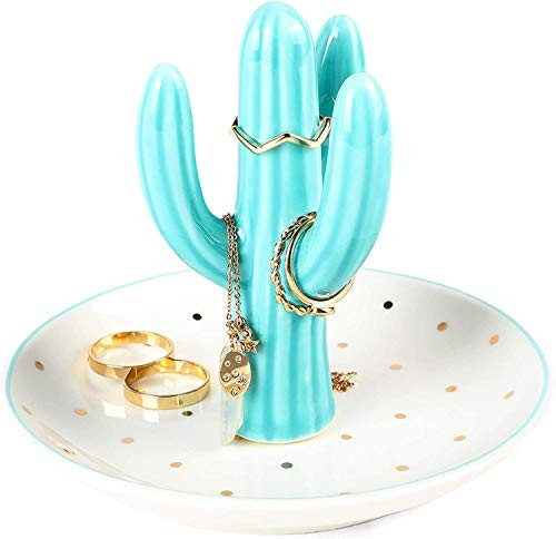 Okuna Outpost Cactus Ceramic Ring Holder Jewelry Dish -4.6 x 3.9 Inches-