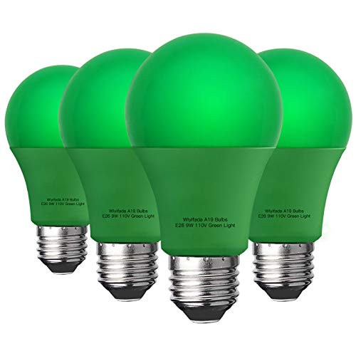 Wiyifada 4 Pack A19 LED Green Light BulbsE26 110V 9W Green LED Lights Replace up to 100W Colored Light Bulbs for Porch Home Lighting Party Decoration Holiday Lighting -Green Light-