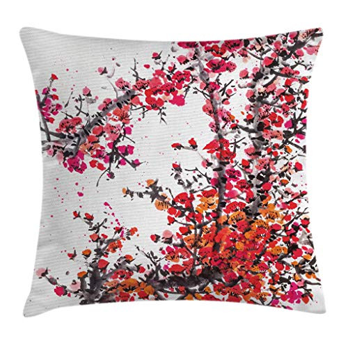 Ambesonne Traditional House Decor Throw Pillow Cushion Cover by, Japanese Cherry Blossoms in Watercolor Brush Style Vibrant Artwork, Decorative Square Accent Pillow Case, 24 X 24 Inches, Red Orange Ambesonne Traditional House Decor Throw Pillow Cushion Cover by, Japanese Cherry Blossoms in Watercolor Brush Style Vibrant Artwork, Decorative Square Accent Pillow Case, 24 X 24 Inches, Red Orange