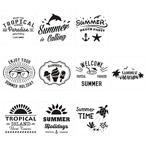Reusable Summer Stencils for Painting on Wood Summer Painting Stencils Ice Cream Stencils Reusable Summer Stencil Templates for DIY Decor Wood Signs Wall Decor -10 Pieces 7.8 7.8 Inch-