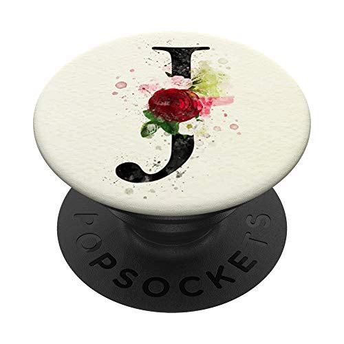 J Initial Monogram Floral Letter J Red Rose PopSockets Grip and Stand for Phones and Tablets