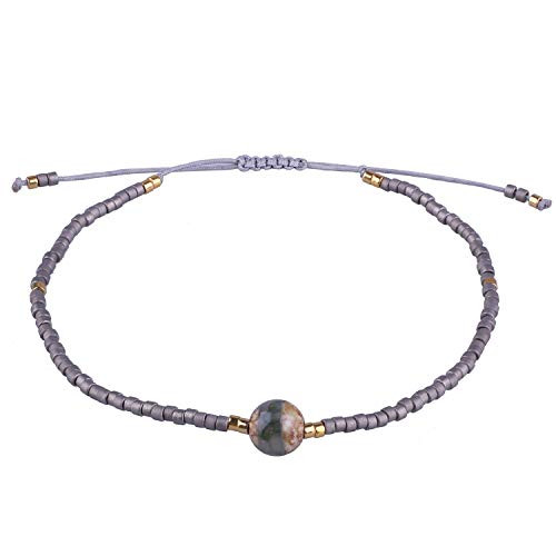 KELITCH Agate Beaded Friendship Bracelet Handmade Seed Bead String Cuff Bracelet Adjustable Fashion Charm Jewelry -Gray-