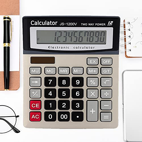 Large Desk Calculator Solar and Battery Dual Power Office Desktop Calculators 12-Digit Standard Function LCD Display for Office Home School