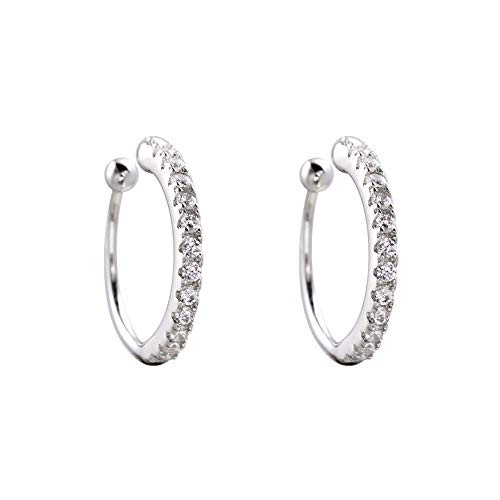 Dainty Crystal Ear Cuffs No Piercing Small Hoop Earrings Sterling Silver CZ Cartilage Wrap Climber Huggies 11mm for Women Girls Rose Gold -Silver-