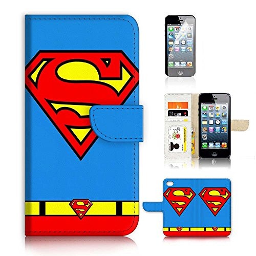 ( For iPhone 5 5S / iPhone SE ) Flip Wallet Case Cover and Screen Protector Bundle A20471 Superman