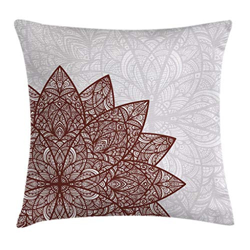 Ambesonne Ethnic Throw Pillow Cushion Cover, Arabesque Floral Figure Mandala Middle Eastern Stylized Swirled Lines Art Print, Decorative Square Accent Pillow Case, 16 X 16 Inches, Pearl Burgundy