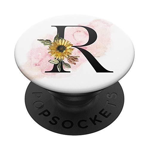 Sunflower Monogram Letter R Cute Watercolor Blush Rose Theme PopSockets PopGrip- Swappable Grip for Phones  and  Tablets