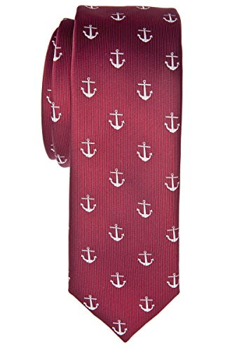 Retreez Classic Anchor Pattern Woven Microfiber 2" Skinny Tie - Burgundy