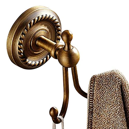 Leyden Antique Brass Towel Hooks Bathroom Double Robe Hooks Brushed Brass Coat Hanger Hanging Towel Wall Mounted