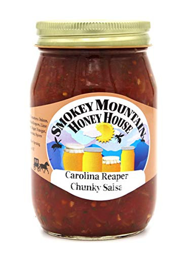 Smokey Mountain Honey House Carolina Reaper Chunky Salsa - Hot and Spicy Gourmet Salsa Made with Fresh and All Natural Ingredients - Extreme Heat from Carolina Reaper Peppers - 16 oz Jar