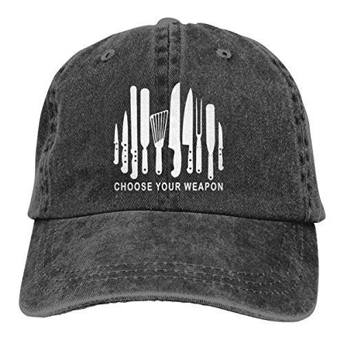 Unisex Skull-Chef Cooking Skull Vintage Jeans Adjustable Baseball Cap Cotton Denim Dad Hat -One Size Black 3-