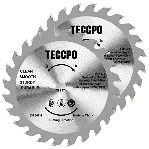Circular Saw Blade 2X TECCPO 4-1-2" 24 Teeth Tungsten Carbide Tipped Circular Saw Blade for Wood Cutting Compatible with TECCPO TAMS24P and  TAMS25P - TACB28A