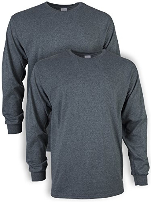 Gildan Men's Ultra Cotton Long Sleeve T-Shirt Style G2400 2-Pack Dark Heather 3X-Large