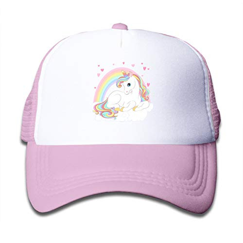 Waldeal Girls' Adjustable Cute Unicorn Rainbow Hair Mesh Trucker Hat Kids Golf Cap Pink