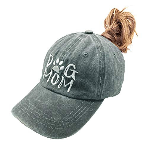 Waldeal Women's Embroidered Adjustale Dog Mom Ponytail Hat High Bun Baseball Cap Grey